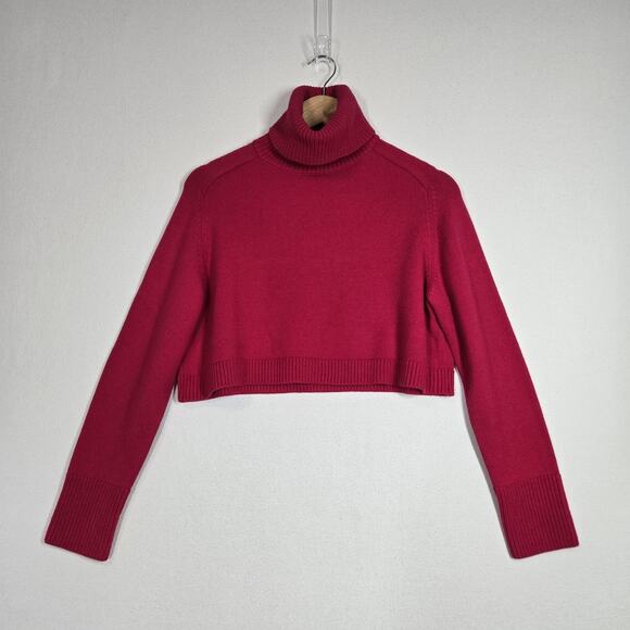 Zara Crop Sweater Sz S Pink Fuschia High Neck Turtleneck Cropped Pullover - Picture 11 of 12